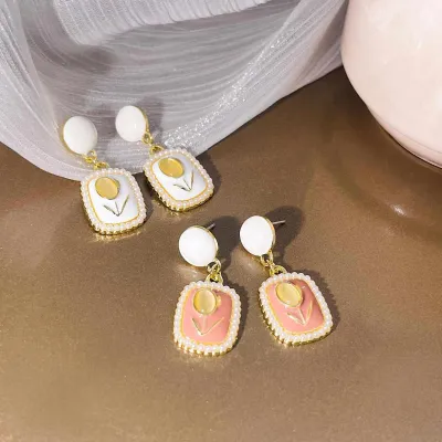 Cat's Eye Stone Flower Drop Earrings